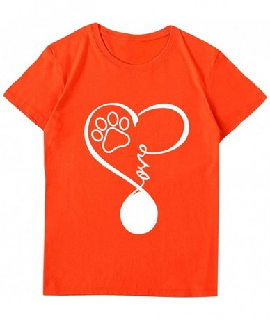 One-Pieces Women's Paw Print Tee Unisex Love T Shirt Soft Top for Animal Lovers Cat Dog Mom Plus Size - Orange - CN197ELNT3M ...