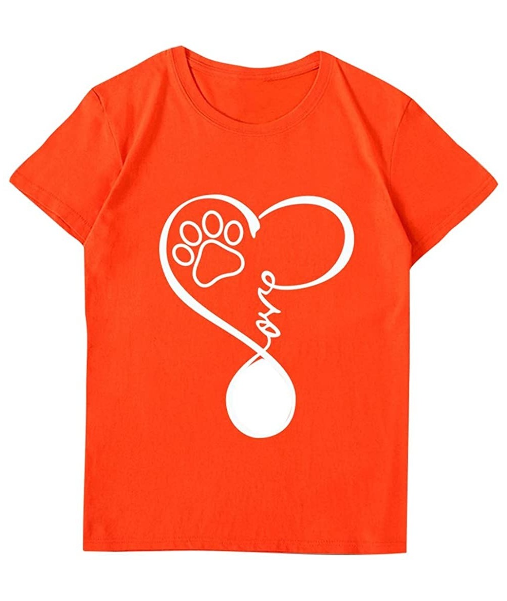 One-Pieces Women's Paw Print Tee Unisex Love T Shirt Soft Top for Animal Lovers Cat Dog Mom Plus Size - Orange - CN197ELNT3M ...