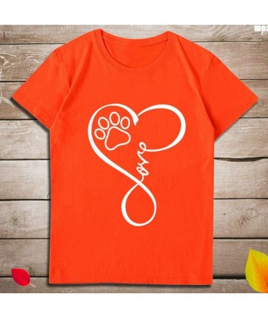 One-Pieces Women's Paw Print Tee Unisex Love T Shirt Soft Top for Animal Lovers Cat Dog Mom Plus Size - Orange - CN197ELNT3M ...