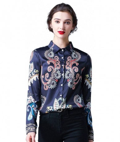 Sets Women's Collared Paisley-Inspired Shirt Long Sleeve Button up Casual Blouse Top - Black11994 - C619ELS6Q5W $44.73