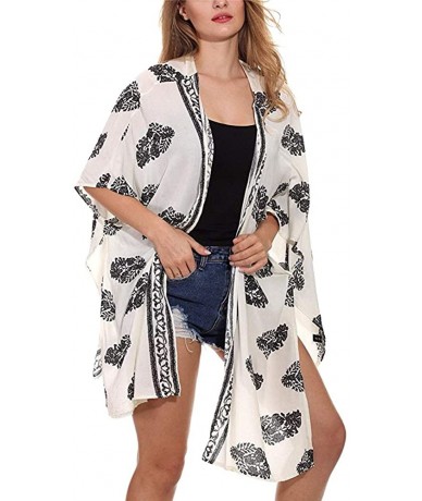 Cover-Ups Womens Kimono Cardigan- Boho Loose Half Sleeve Cover Up Smock Tops Blouses - 2 White - C918TQEDY6W $29.62