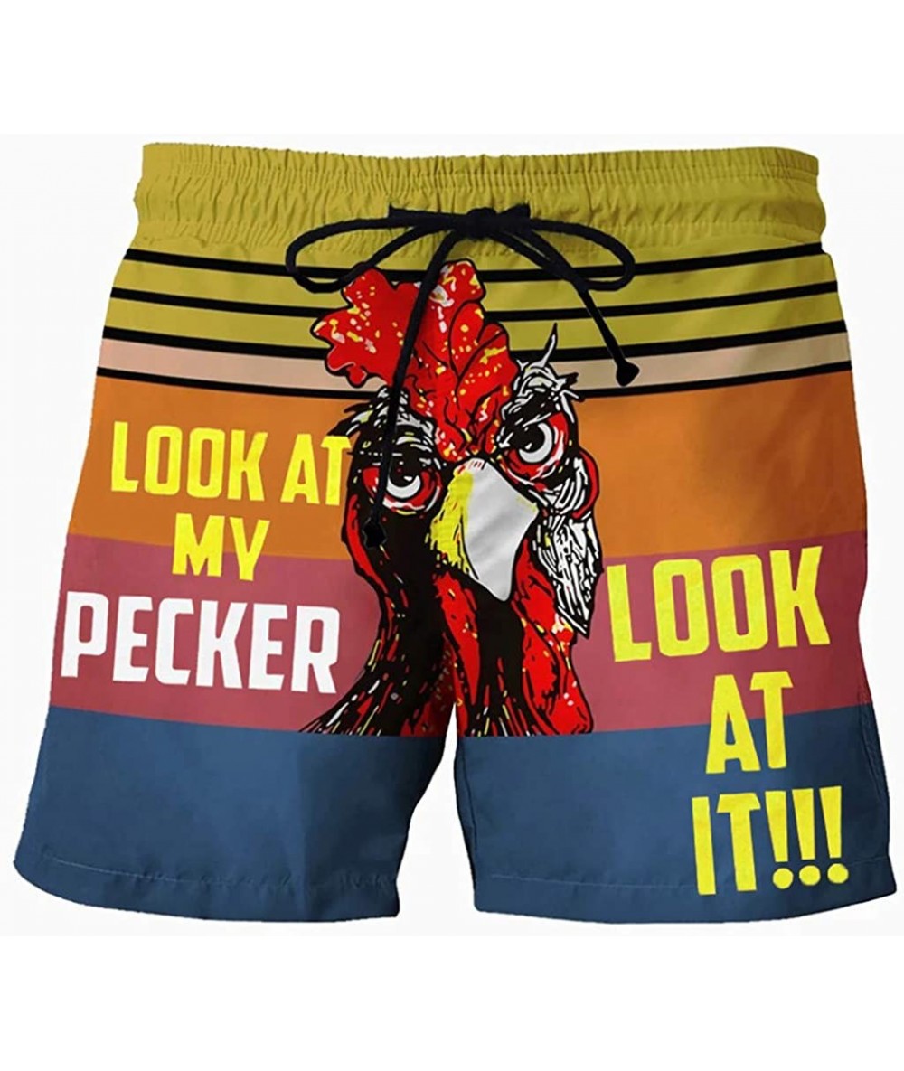 Board Shorts Look at My Pecker Cock Swimming Trunks Men's Beachwear Summer Drawstring Casual Beach Shorts Pants - Navy - C019...