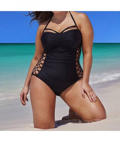 One-Pieces Women Monokini Swimsuits Plus Size Sexy Padded Push Up Tummy Control Hollow Out Swimwear Beachwear Bathing Suit Bl...