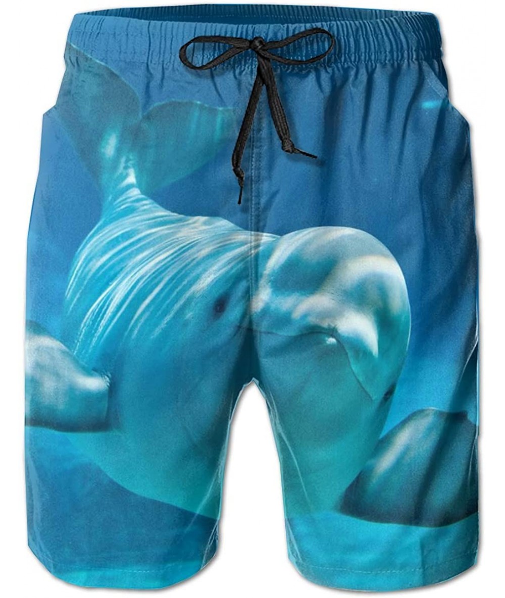 Board Shorts Men Summer Beach Board Shorts Swim Trunks with Pockets (Cute Cartoon Panda White) - Cute Beluga Whale Blue - CR1...