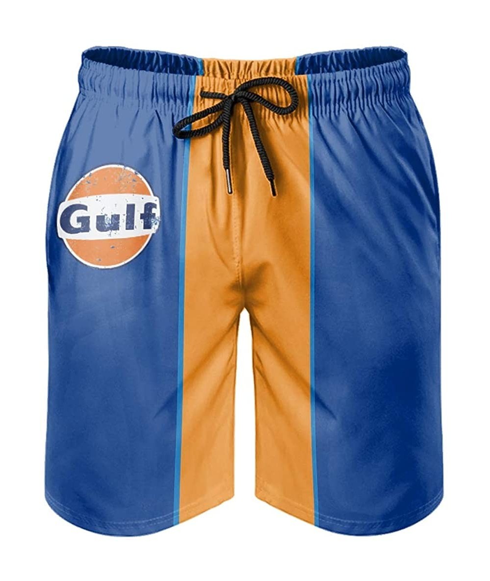 Trunks Mens Gulf Racing Retro Short Pants Summer - Orange Gulf Shorts - White4 - CG19E4OUCAO $38.96