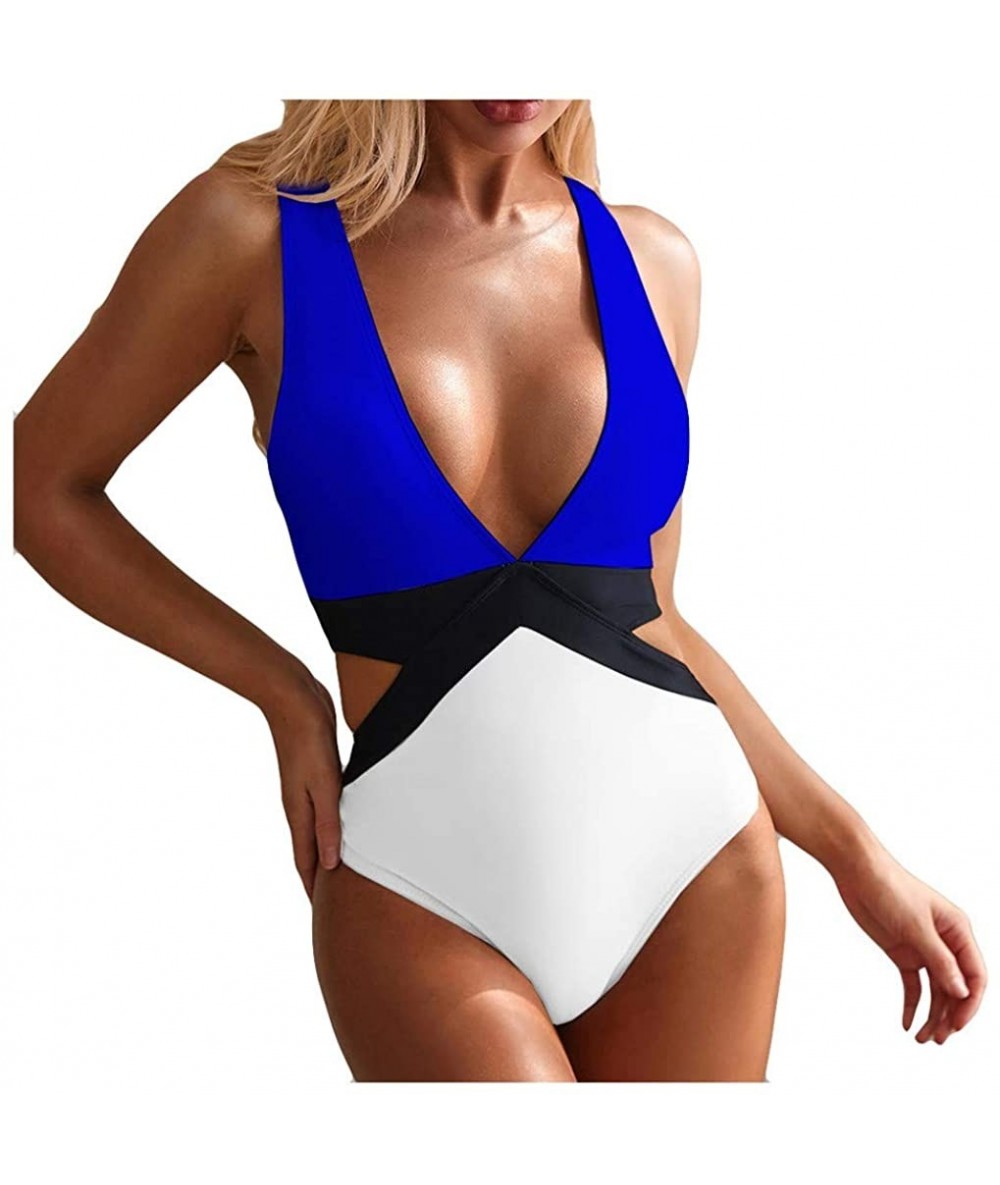 One-Pieces One Piece Monokini Hollow Out Bandage Jumpsuit Push-Up Beach Bikini Bathing Suits Beachwear Swimwear - Blue - CP19...