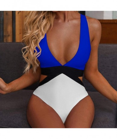 One-Pieces One Piece Monokini Hollow Out Bandage Jumpsuit Push-Up Beach Bikini Bathing Suits Beachwear Swimwear - Blue - CP19...