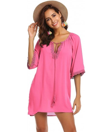 Cover-Ups Cover Ups for Swimwear Women Beach Coverups Top Chiffon Bathing Suit Beach Dress - Pink - CC18S60SAWK $35.53