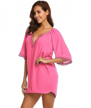 Cover-Ups Cover Ups for Swimwear Women Beach Coverups Top Chiffon Bathing Suit Beach Dress - Pink - CC18S60SAWK $35.53