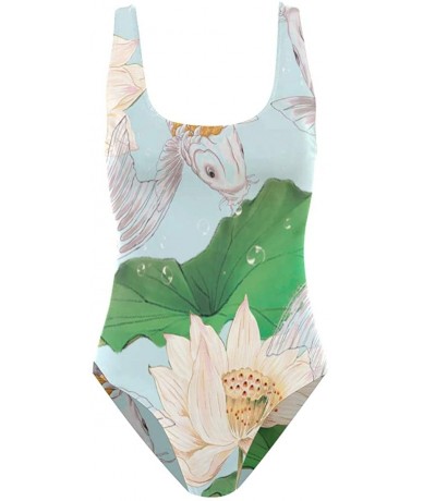 One-Pieces Women's Adjustable Strap One Piece Butterfly Swan Phoenix Fairy Monokini Swimsuit - Fish Koi - CX18R50SLQE $47.46