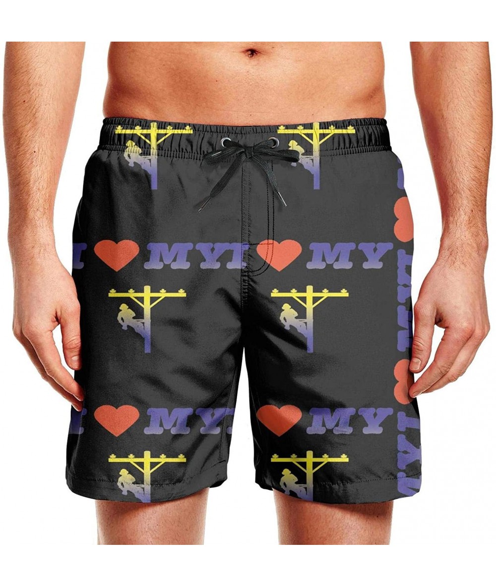 Board Shorts Men's Sportwear Quick Dry Board Shorts Happy World Teeth Day Swim Trunks - Heart My Lineman - CE18QX8HZNM $55.61