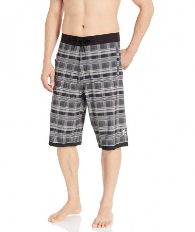 Board Shorts 13" Big and Tall Board Shorts - Long Beach Wear for Men - Plaid Grey - C611VTB2P45 $70.59