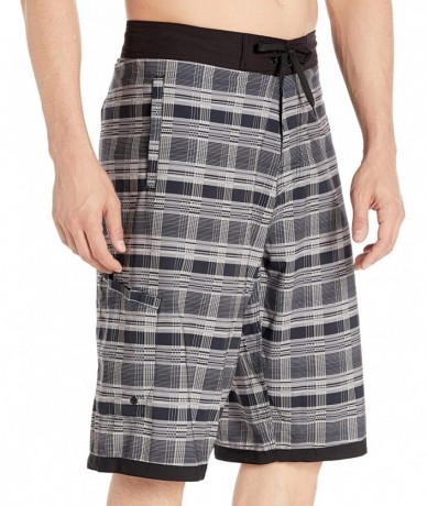 Board Shorts 13" Big and Tall Board Shorts - Long Beach Wear for Men - Plaid Grey - C611VTB2P45 $70.59