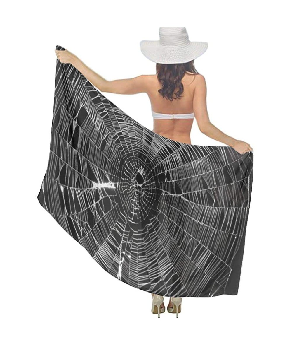 Cover-Ups Women Chiffon Scarf Sunscreen Shawl Wrap Swimsuit Cover Up Beach Sarongs - Spider Web - CS19C4IIN67 $46.87