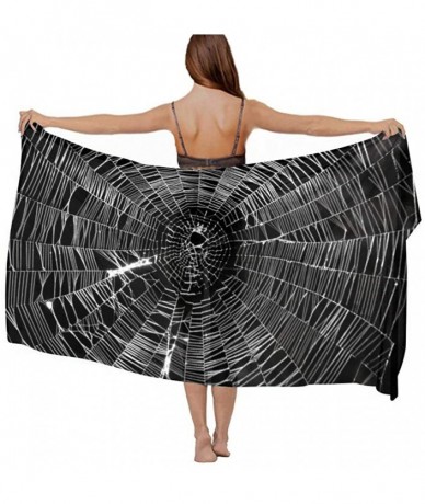 Cover-Ups Women Chiffon Scarf Sunscreen Shawl Wrap Swimsuit Cover Up Beach Sarongs - Spider Web - CS19C4IIN67 $46.87