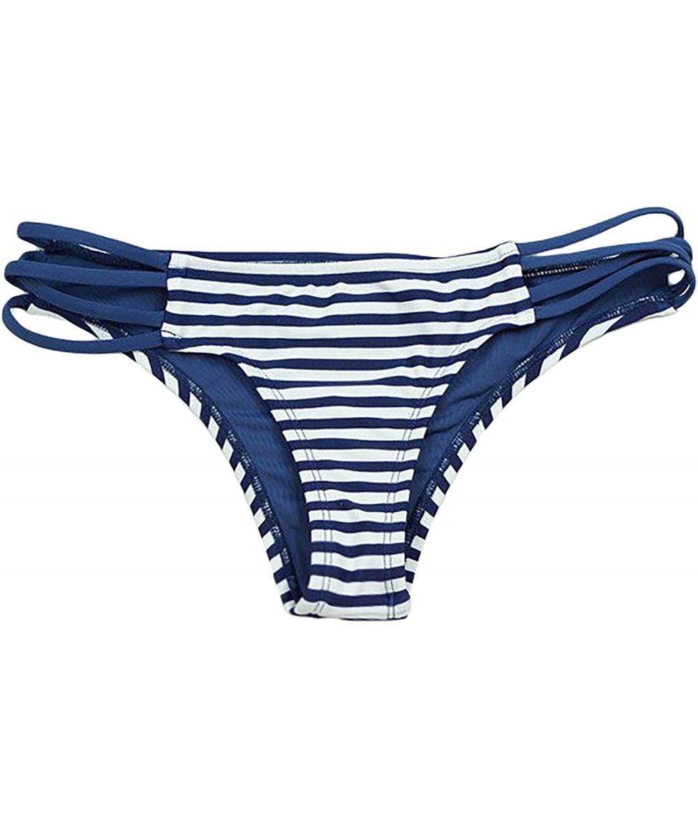 Tankinis Women's Strappy Criss-Cross Cheeky Bikini Bottom - Navy Stripe - CQ18CY59NKE $39.76