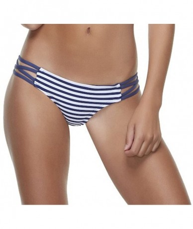 Tankinis Women's Strappy Criss-Cross Cheeky Bikini Bottom - Navy Stripe - CQ18CY59NKE $39.76