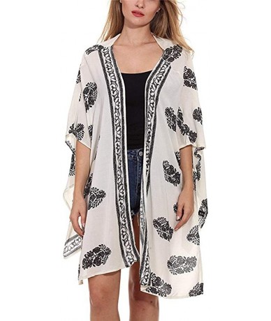 Cover-Ups Womens Kimono Cardigan- Boho Loose Half Sleeve Cover Up Smock Tops Blouses - 2 White - C918TQEDY6W $29.62