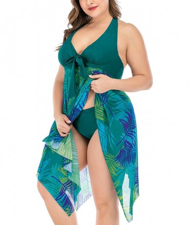 Racing Women's Two Piece Swimsuit Plus Size Swimdress Bathing Suit Mesh Printed Tankini - Olive Green - CP194Z3RQNU $50.10