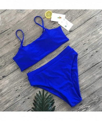 Sets Women Bandeau High Waisted Stripe Pattern Two Piece Swimsuits Bikini Set - Blue - CA18N7LYCCH $29.83