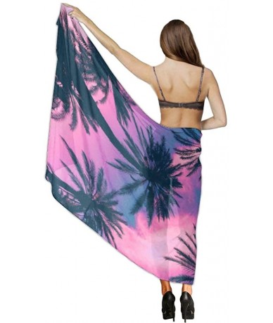 Cover-Ups Women's Swimwear Cover Ups- Summer Vacation Beach Sarong Soft Shawl Wrap - Purple Sky Palm Trees - CW19C4CX5RZ $46.97