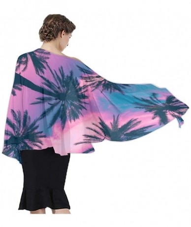 Cover-Ups Women's Swimwear Cover Ups- Summer Vacation Beach Sarong Soft Shawl Wrap - Purple Sky Palm Trees - CW19C4CX5RZ $46.97