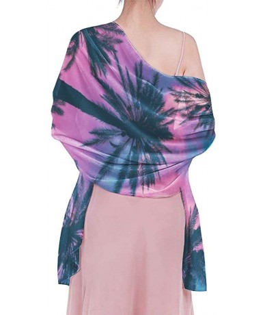 Cover-Ups Women's Swimwear Cover Ups- Summer Vacation Beach Sarong Soft Shawl Wrap - Purple Sky Palm Trees - CW19C4CX5RZ $46.97