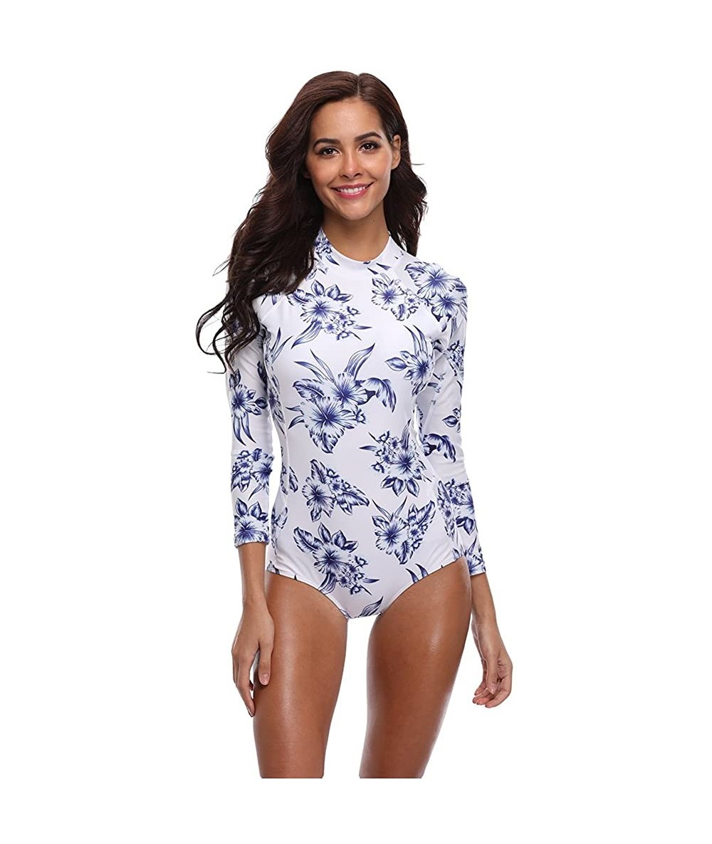 One-Pieces Women's Floral One Piece Rash Guard Swimsuit Sun Protection - White - C9182M60QA3 $42.23