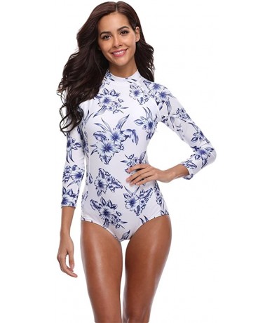 One-Pieces Women's Floral One Piece Rash Guard Swimsuit Sun Protection - White - C9182M60QA3 $42.23