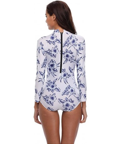 One-Pieces Women's Floral One Piece Rash Guard Swimsuit Sun Protection - White - C9182M60QA3 $42.23