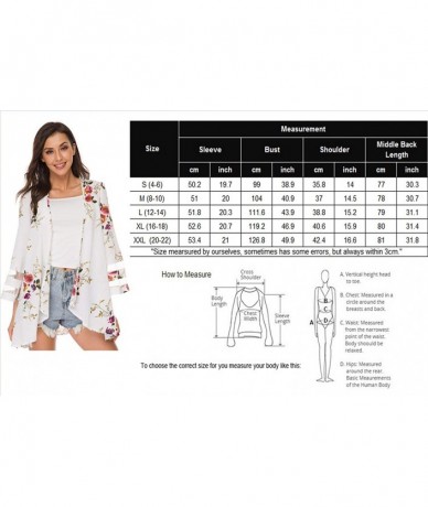 Cover-Ups Women Kimono Floral Print Cardigan Open Front 3 4 Bell Sleeve Cover Up Summer Lightweight Top - White - CA18SUWUZTH...