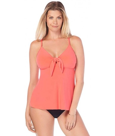 Tops Women's Swimwear Solid Alison Soft Cup Front Tie Tankini Top with Adjustable Straps - Sunset - C2194Z6NH34 $83.62