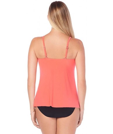 Tops Women's Swimwear Solid Alison Soft Cup Front Tie Tankini Top with Adjustable Straps - Sunset - C2194Z6NH34 $83.62