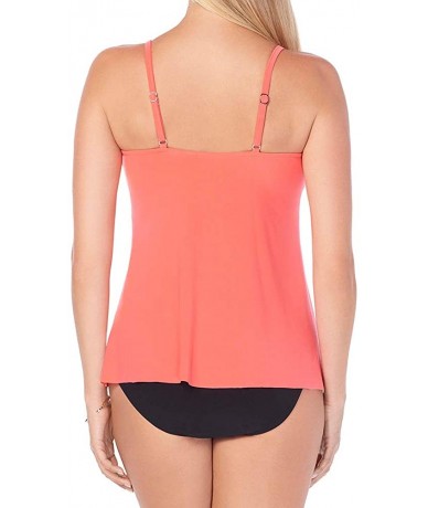 Tops Women's Swimwear Solid Alison Soft Cup Front Tie Tankini Top with Adjustable Straps - Sunset - C2194Z6NH34 $83.62