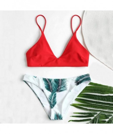 Sets Women Print Push-Up Padded Bra Beach Bikini Set Swimsuit Beachwear Fashion Summer Swimwear - Red - CP19629N6OZ $29.33