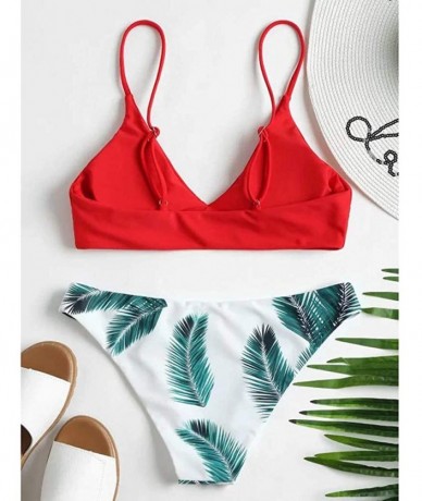 Sets Women Print Push-Up Padded Bra Beach Bikini Set Swimsuit Beachwear Fashion Summer Swimwear - Red - CP19629N6OZ $29.33