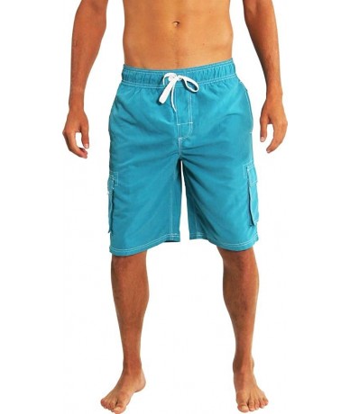 Trunks Mens Big Extended Size Swim Trunks - Mens Plus King Size Swimsuit Thru 5X - Aqua - C41865S9A8Q $31.61