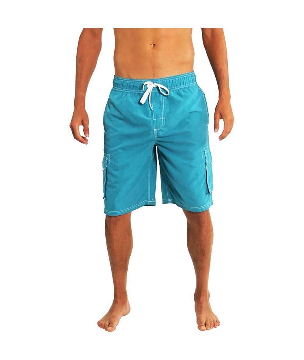 Trunks Mens Big Extended Size Swim Trunks - Mens Plus King Size Swimsuit Thru 5X - Aqua - C41865S9A8Q $31.61