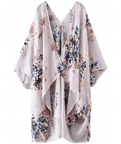 Cover-Ups Women's Summer Long Flowy Kimono Cardigans Boho Chiffon Floral Beach Cover Up Tops - A2-gra-tan Color - CV18LARXHI2...