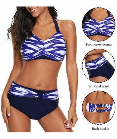 Bottoms Swimsuits for Women High Waisted Bikini Swimsuits Push Up Halter Bikini Padded Two Piece Bathing Suits - B-blue - CN1...