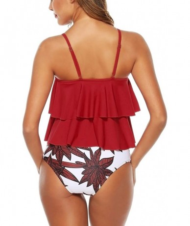 Sets Women's High Waisted Bikini Flounce Crop Top Swimsuits Two Piece Bathing Suits - Red Leaf-2 - CU190R36CA8 $44.92