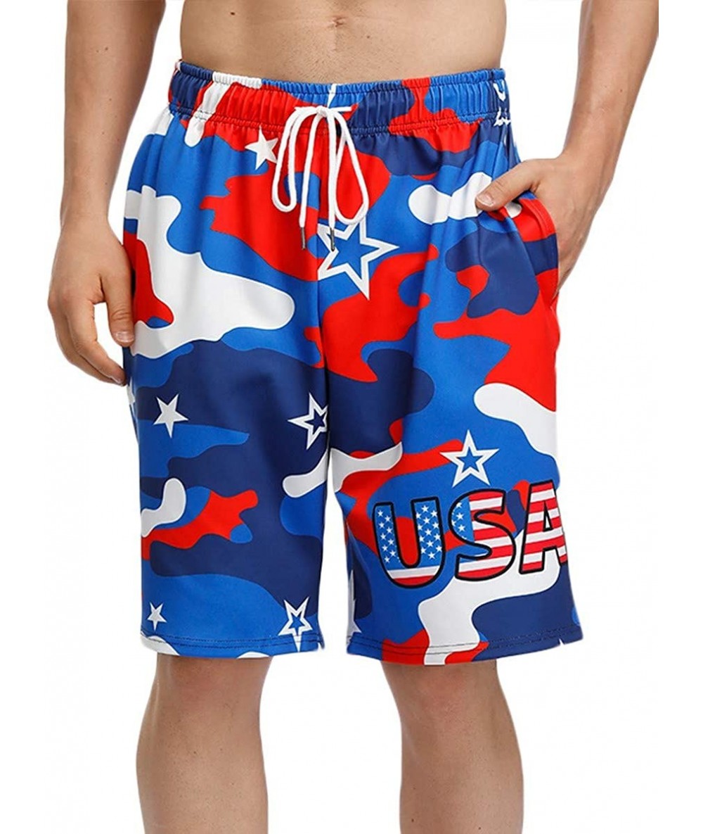 Board Shorts Men's 4th of July Shorts American Flag Board Shorts with Pocket - Usa Patriotic - CR18T8AMD45 $33.01