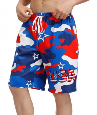 Board Shorts Men's 4th of July Shorts American Flag Board Shorts with Pocket - Usa Patriotic - CR18T8AMD45 $33.01