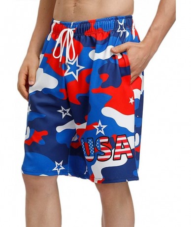 Board Shorts Men's 4th of July Shorts American Flag Board Shorts with Pocket - Usa Patriotic - CR18T8AMD45 $33.01