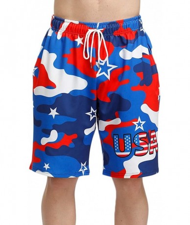 Board Shorts Men's 4th of July Shorts American Flag Board Shorts with Pocket - Usa Patriotic - CR18T8AMD45 $33.01