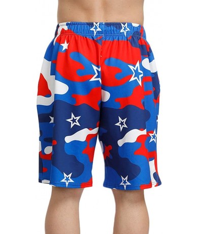 Board Shorts Men's 4th of July Shorts American Flag Board Shorts with Pocket - Usa Patriotic - CR18T8AMD45 $33.01