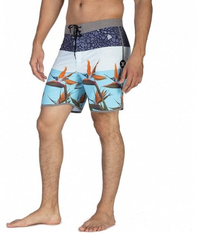 Board Shorts Men's Phantom Stretch Printed 18" Scallop Hem Boardshort Swim Short - Blue Fury - C618L389OZM $80.42