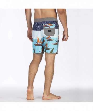 Board Shorts Men's Phantom Stretch Printed 18" Scallop Hem Boardshort Swim Short - Blue Fury - C618L389OZM $80.42