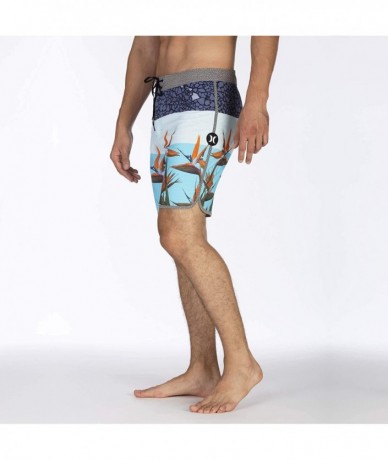 Board Shorts Men's Phantom Stretch Printed 18" Scallop Hem Boardshort Swim Short - Blue Fury - C618L389OZM $80.42