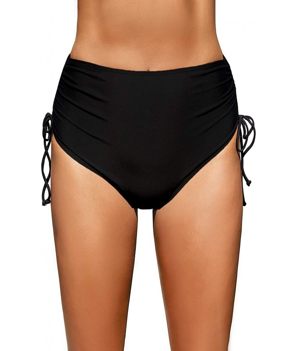 Bottoms Women High Waisted Bikini Bottoms Ruched Swim Brief Short Tankinis - Black-side Tie - C2193G7K2EK $26.27